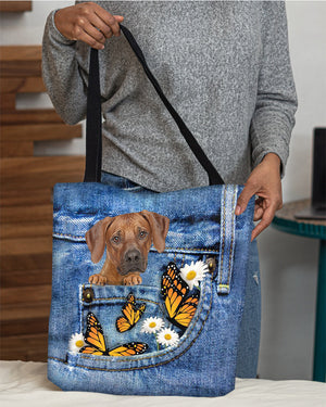 Rhodesian-ridgeback-Butterfly Daisies Fait-CLOTH TOTE BAG