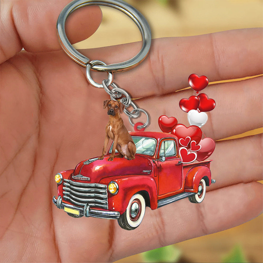 Rhodesian Ridgeback-Red Sports Car flat Acrylic Keychain