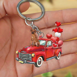 Rhodesian Ridgeback-Red Sports Car flat Acrylic Keychain