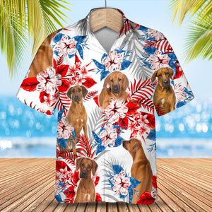 Rhodesian Ridgeback American Flag Hawaiian Shirt