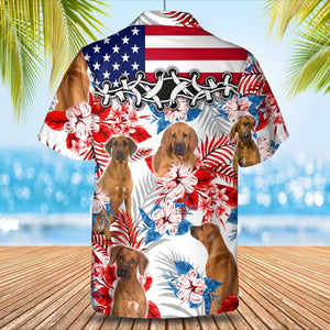 Rhodesian Ridgeback American Flag Hawaiian Shirt