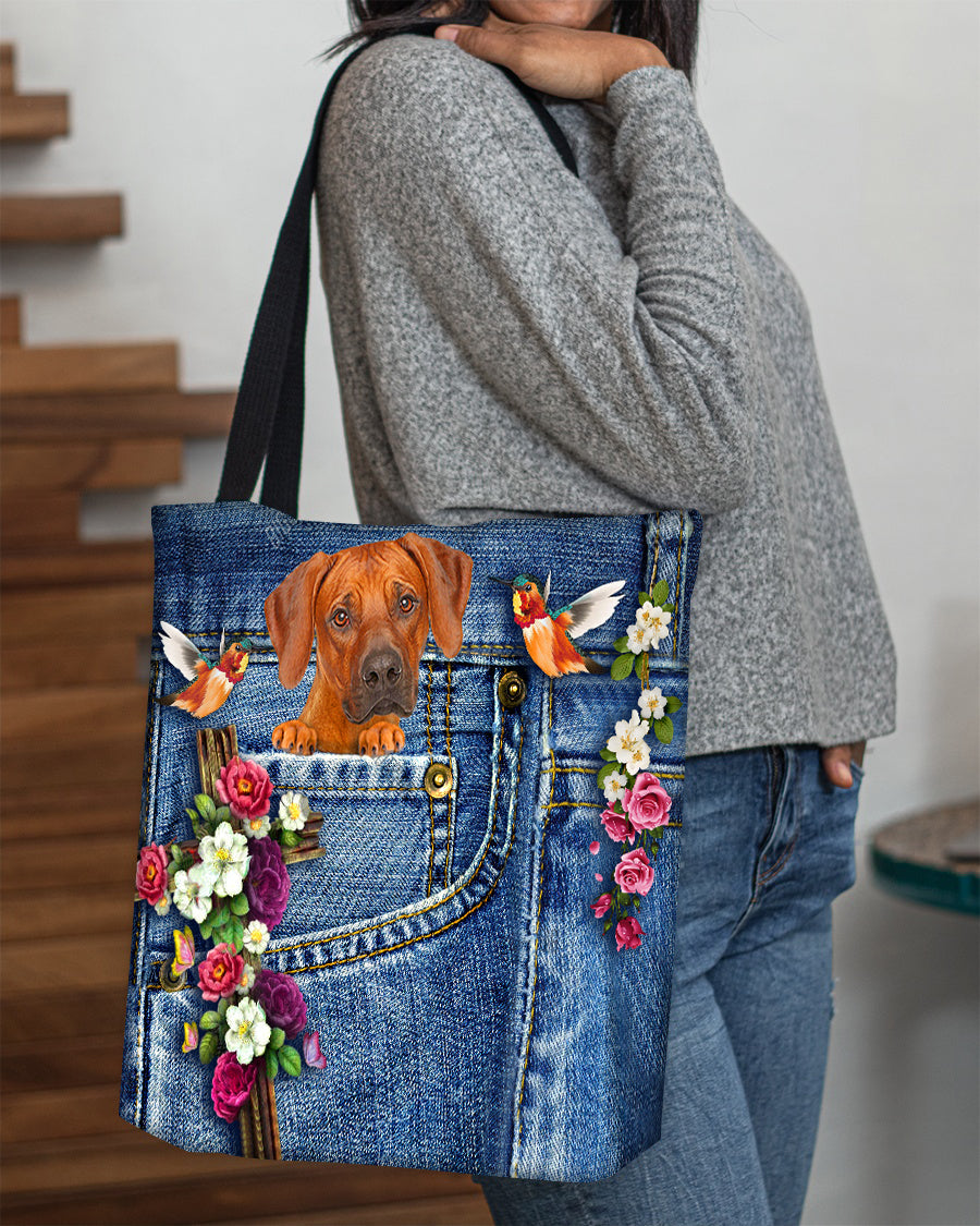 Rhodesian Ridgeback-Cardinal & Cross Flower Cloth Tote Bag