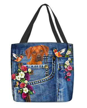 Rhodesian Ridgeback-Cardinal & Cross Flower Cloth Tote Bag