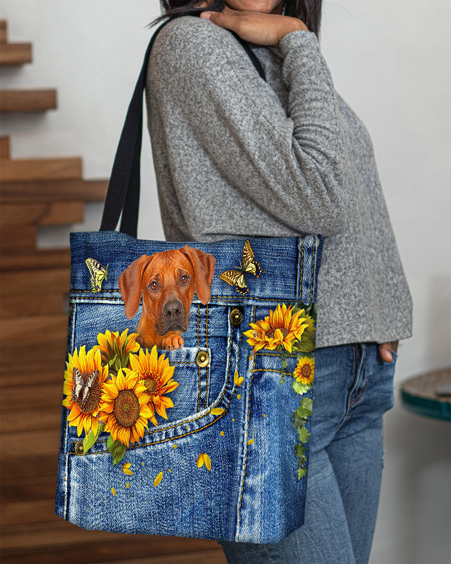 Rhodesian ridgeback-Sunflowers & Butterflies Cloth Tote Bag