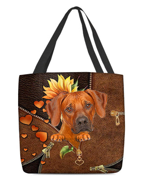 Rhodesian ridgeback-Sunflower&zipper Cloth Tote Bag