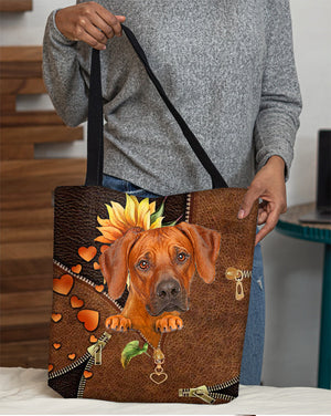 Rhodesian ridgeback-Sunflower&zipper Cloth Tote Bag