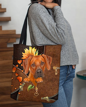 Rhodesian ridgeback-Sunflower&zipper Cloth Tote Bag