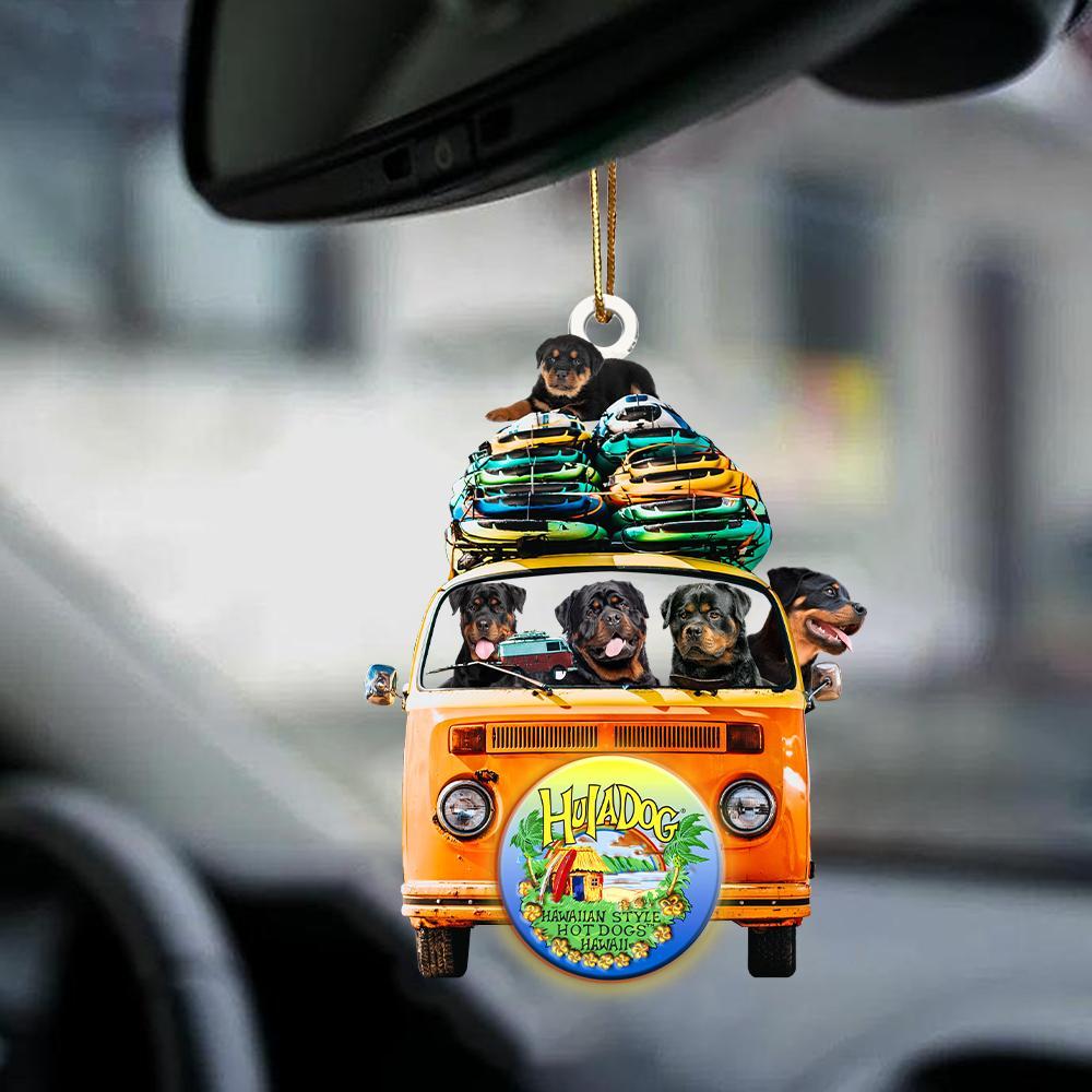 Rottweiler-Orange Hippie Van-Two Sided Ornament