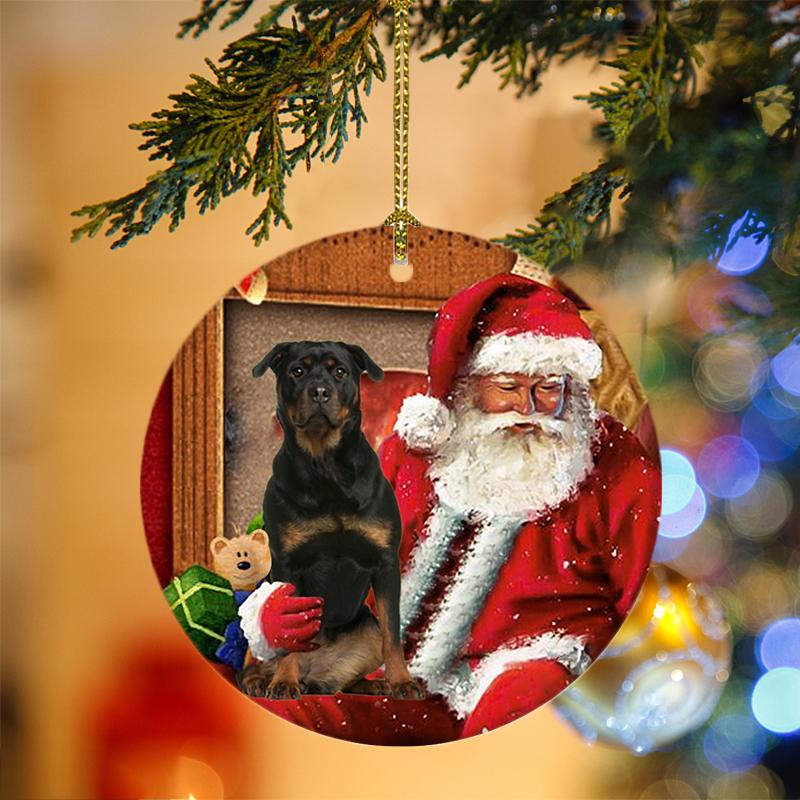 Rottweiler-2 With Santa Christmas Ornament