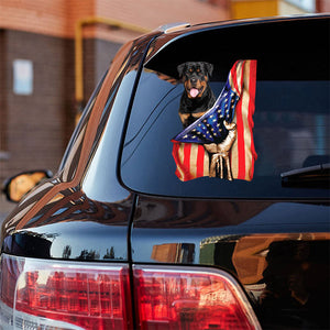 Rottweiler-American Flag Front Car Sticker