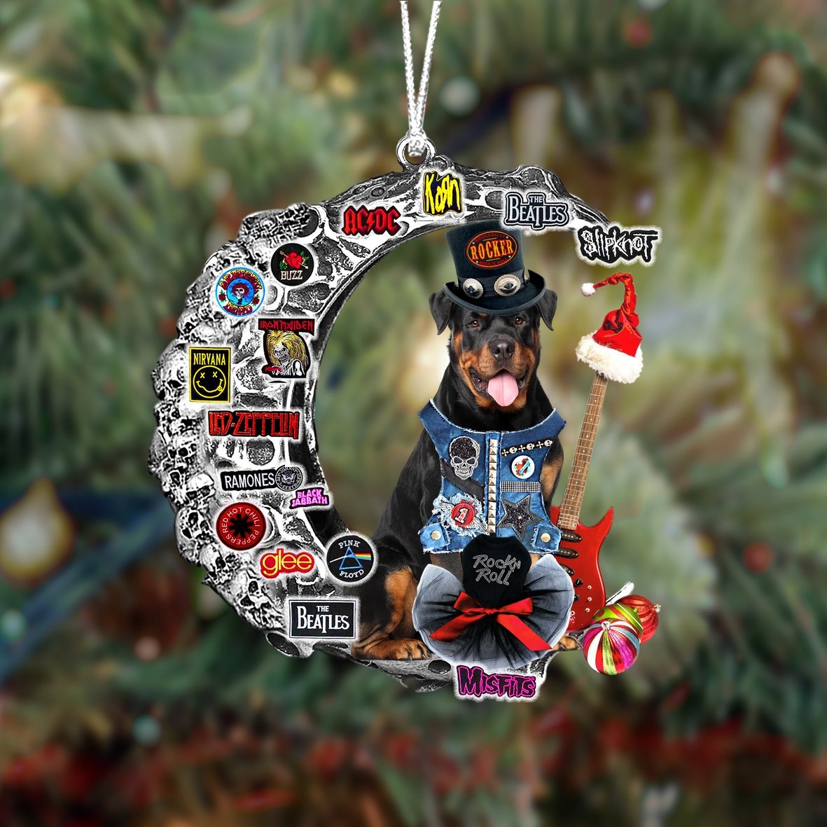 Rottweiler-Metal Rock in Christmas Two Sided Ornament