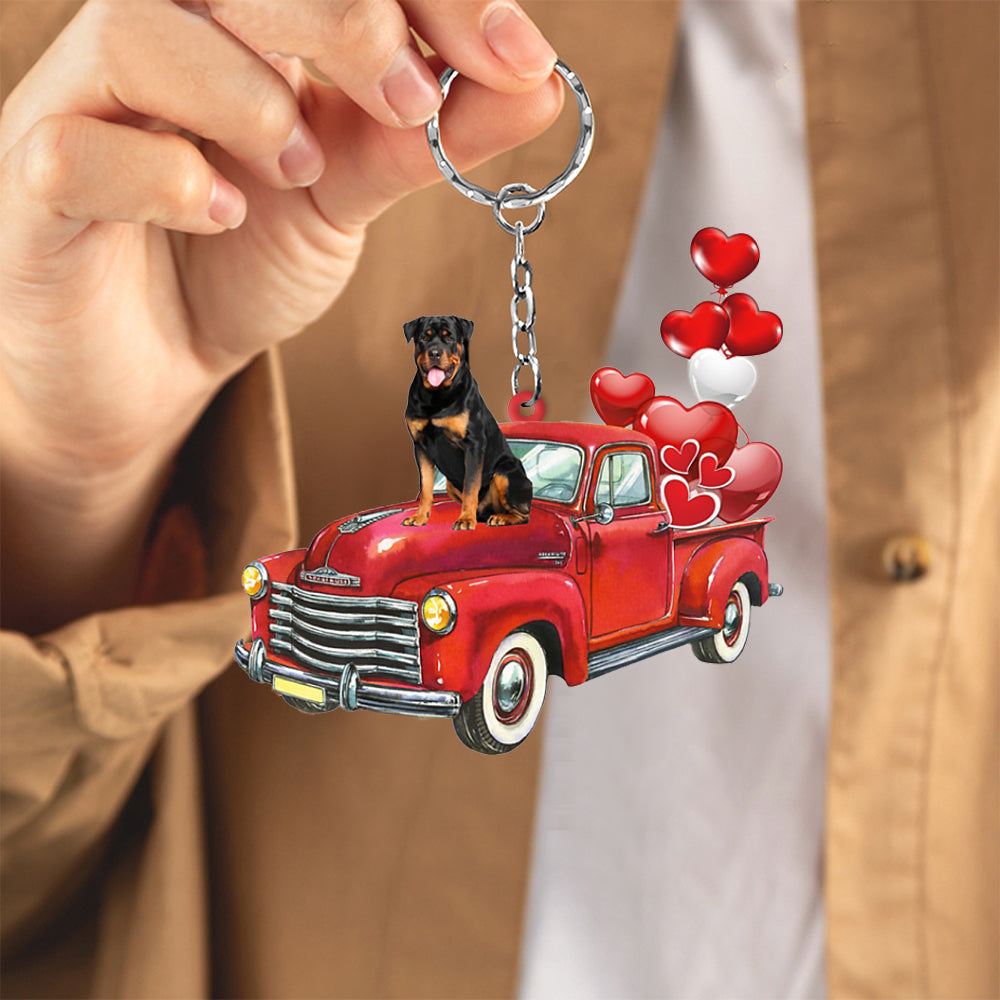 Rottweiler-Red Sports Car flat Acrylic Keychain