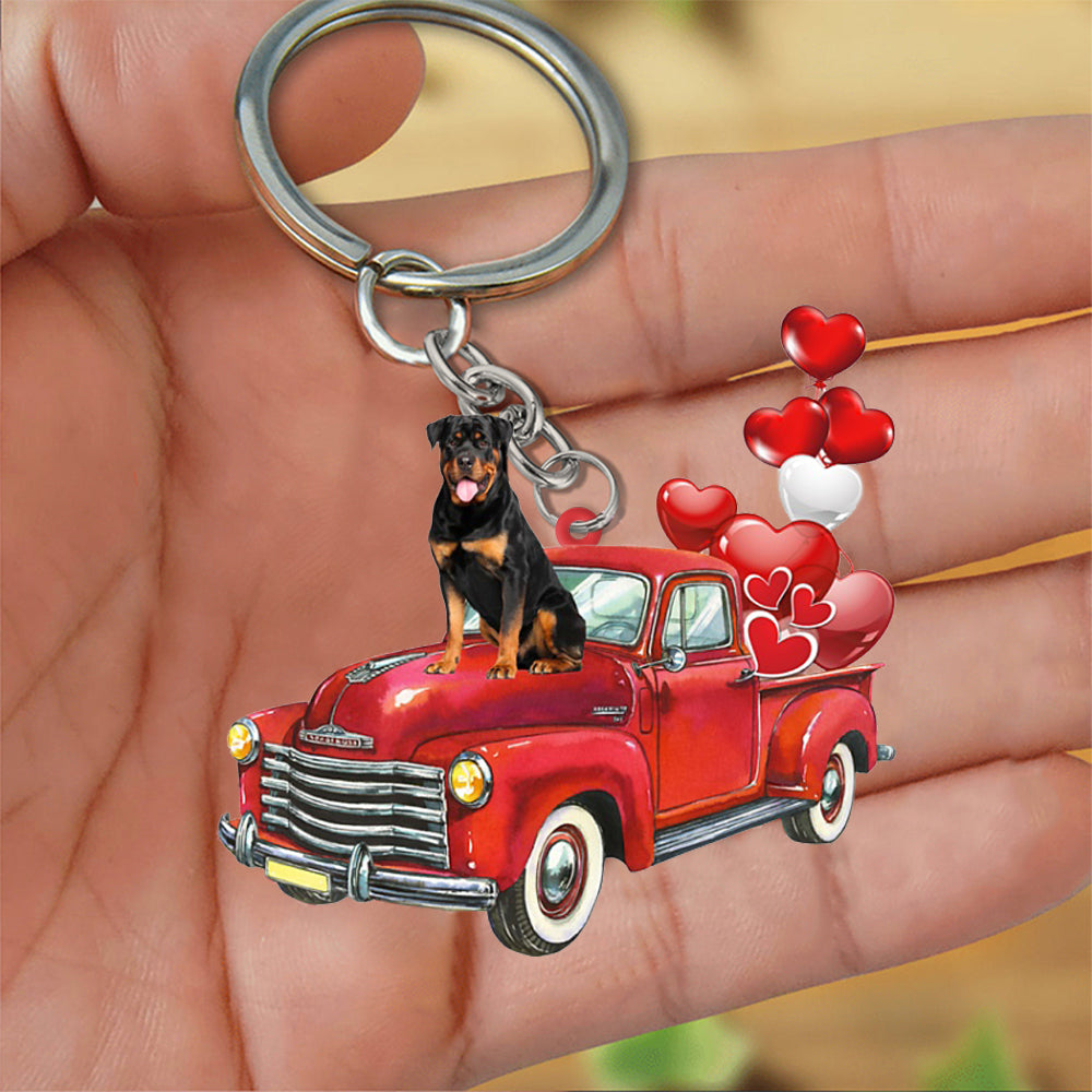 Rottweiler-Red Sports Car flat Acrylic Keychain