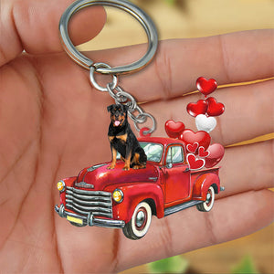 Rottweiler-Red Sports Car flat Acrylic Keychain