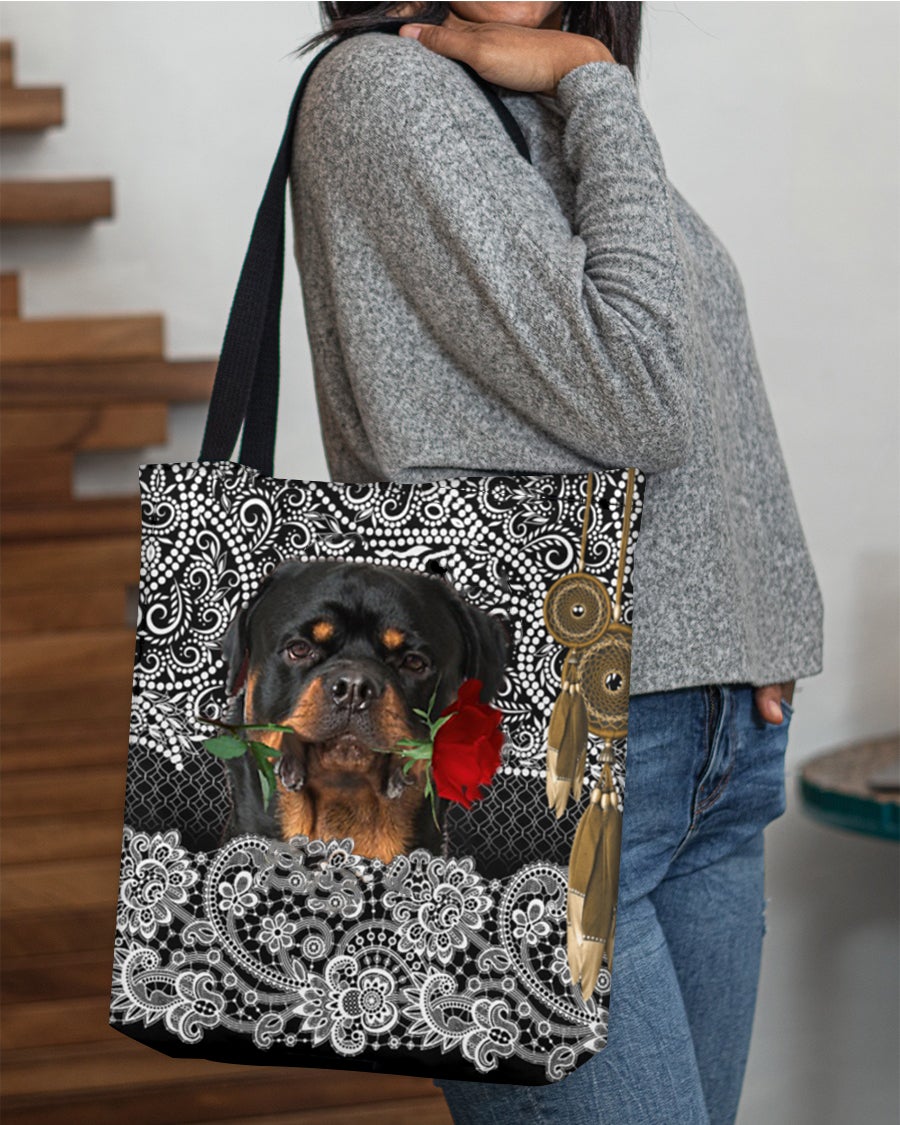 Rottweiler-Rose Cloth Tote Bag