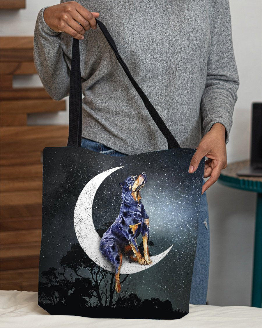 Rottweiler-Sit On The Moon-Cloth Tote Bag