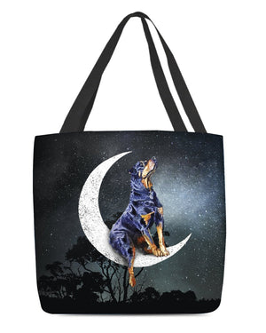 Rottweiler-Sit On The Moon-Cloth Tote Bag