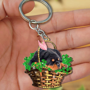 Rottweiler-Sleeping Lucky Fairy Flat Acrylic Keychain