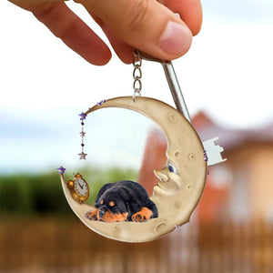 Rottweiler-Sleeping on the moon Keychain