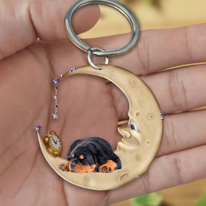 Rottweiler-Sleeping on the moon Keychain