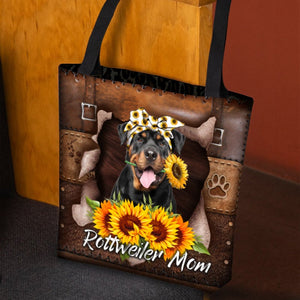 Rottweiler-Sunflower&Dog Mom Cloth Tote Bag