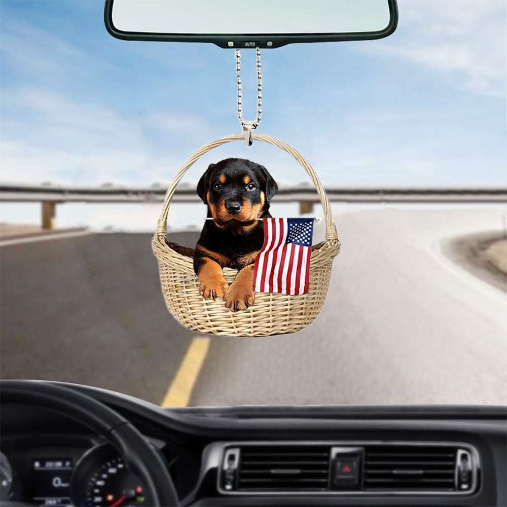 Rottweiler-With American Flag Two Sides Ornament