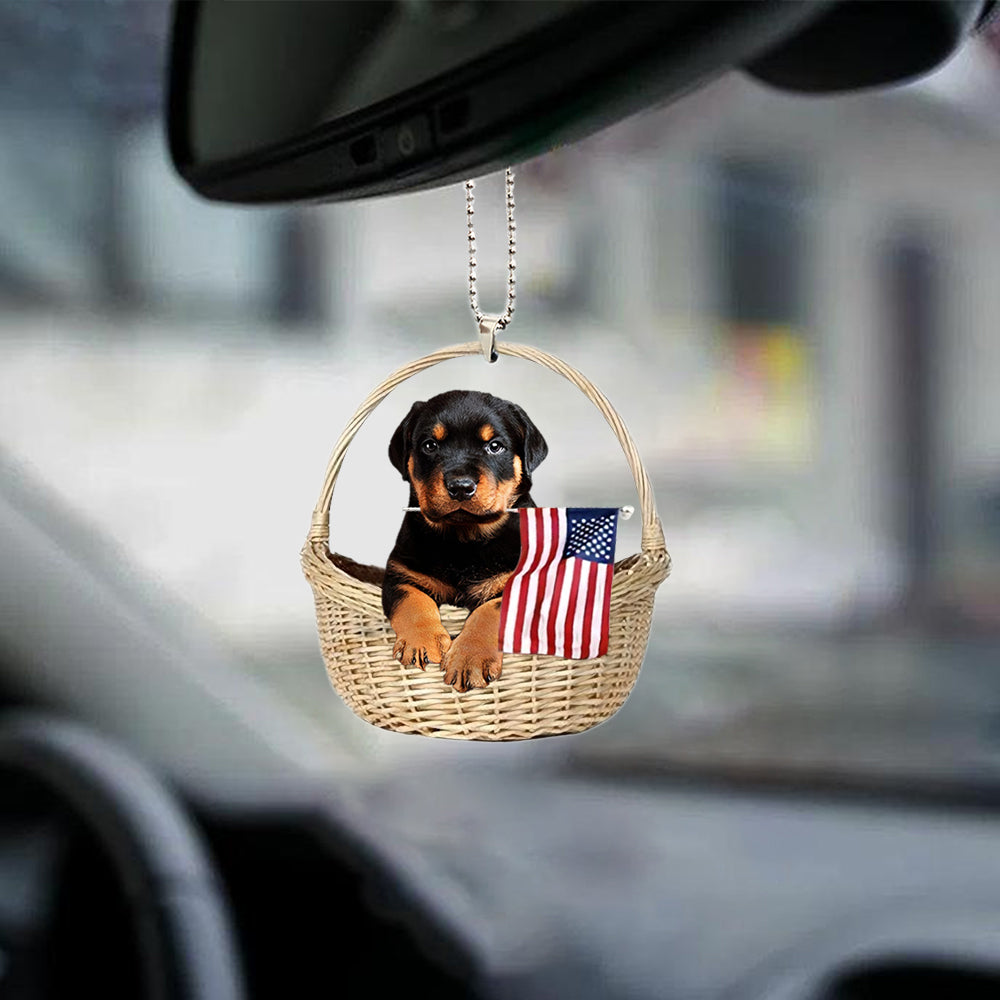 Rottweiler-With American Flag Two Sides Ornament