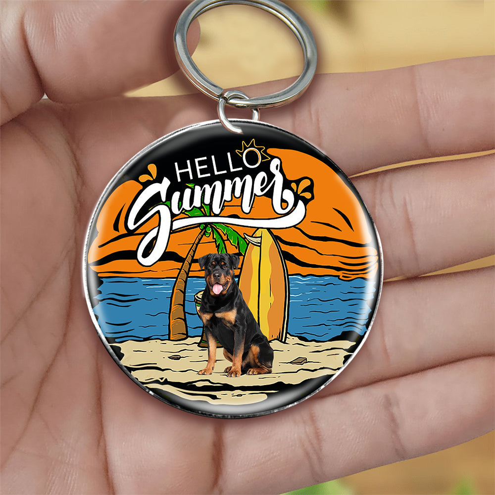 Rottweiler Hello Summer-Round Resin Epoxy Metal Keychain