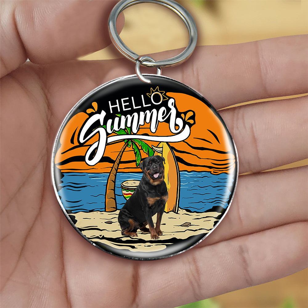 Rottweiler 1 Hello Summer-Round Resin Epoxy Metal Keychain