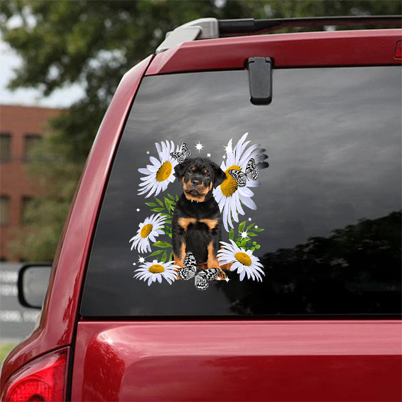 Rottweiler 1-Daisy flower CAR STICKER