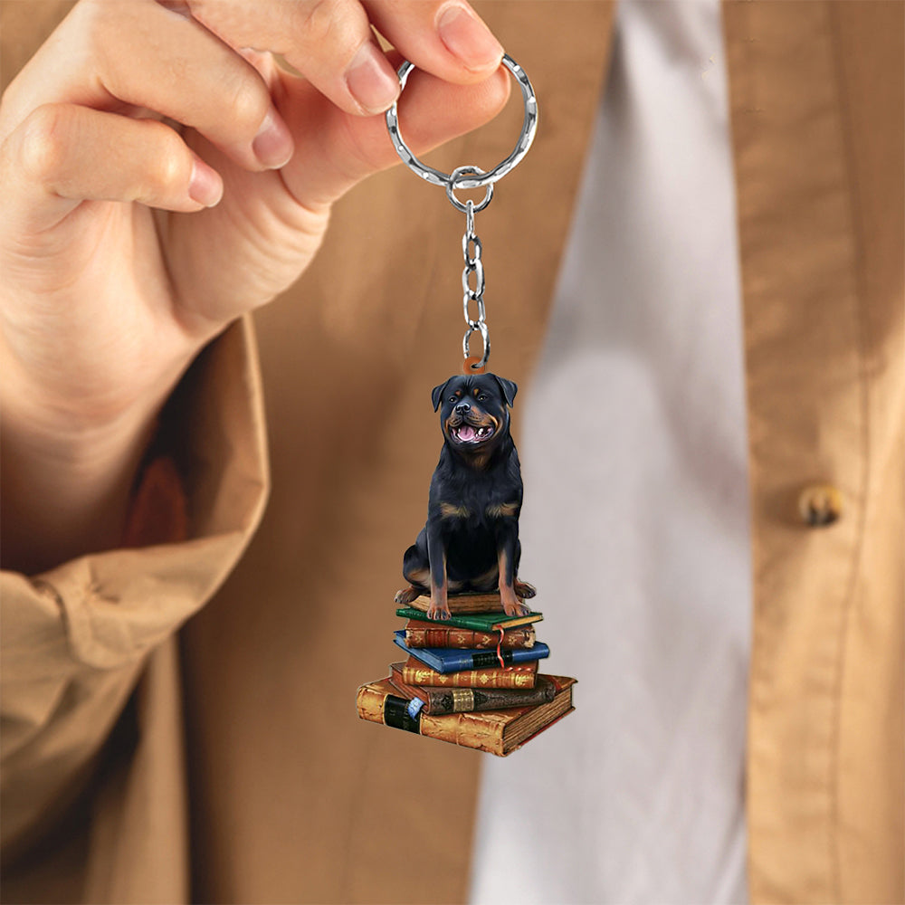 Rottweiler-Sit On The Book-Flat Acrylic Keychain