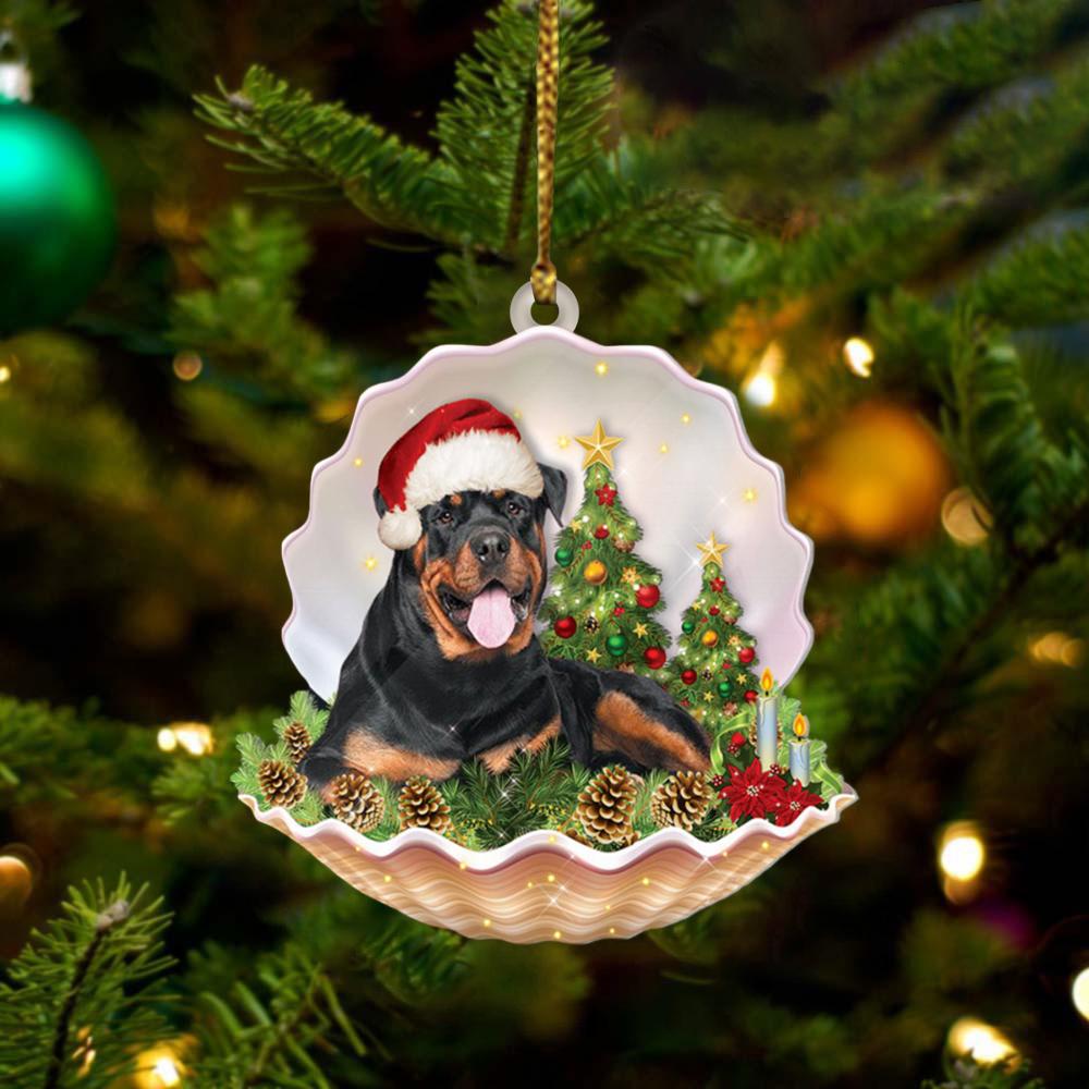 Rottweiler 2 Lie In Seashell Xmas-Two Sided Ornament