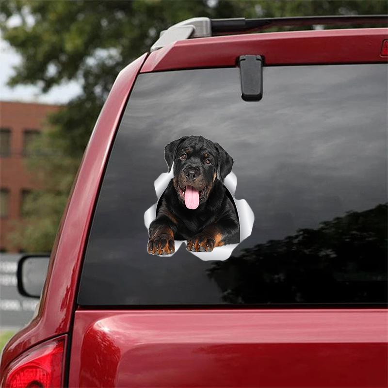 Cute Rottweiler Puppy 3 CRACK CAR STICKER