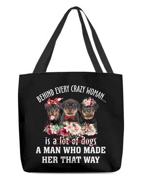 Rottweiler 3-Crazy Woman Cloth Tote Bag