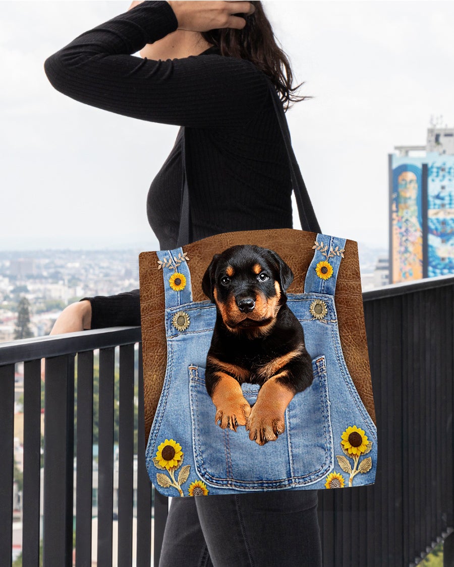 Rottweiler And Sunflower-Cloth Tote Bag