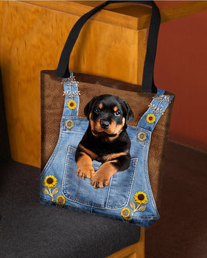 Rottweiler And Sunflower-Cloth Tote Bag