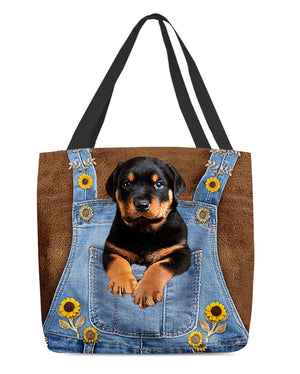 Rottweiler And Sunflower-Cloth Tote Bag