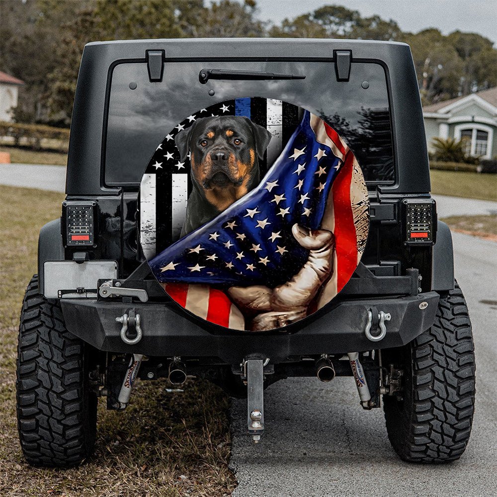 Rottweiler Inside American Flag Independence Day Spare Tire Cover