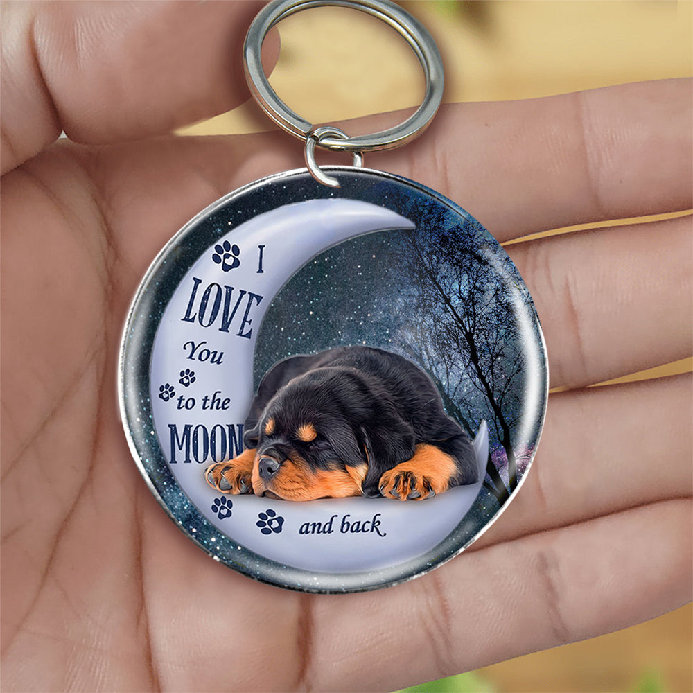 Rottweiler Moon Back-Round Resin Epoxy Metal Keychain