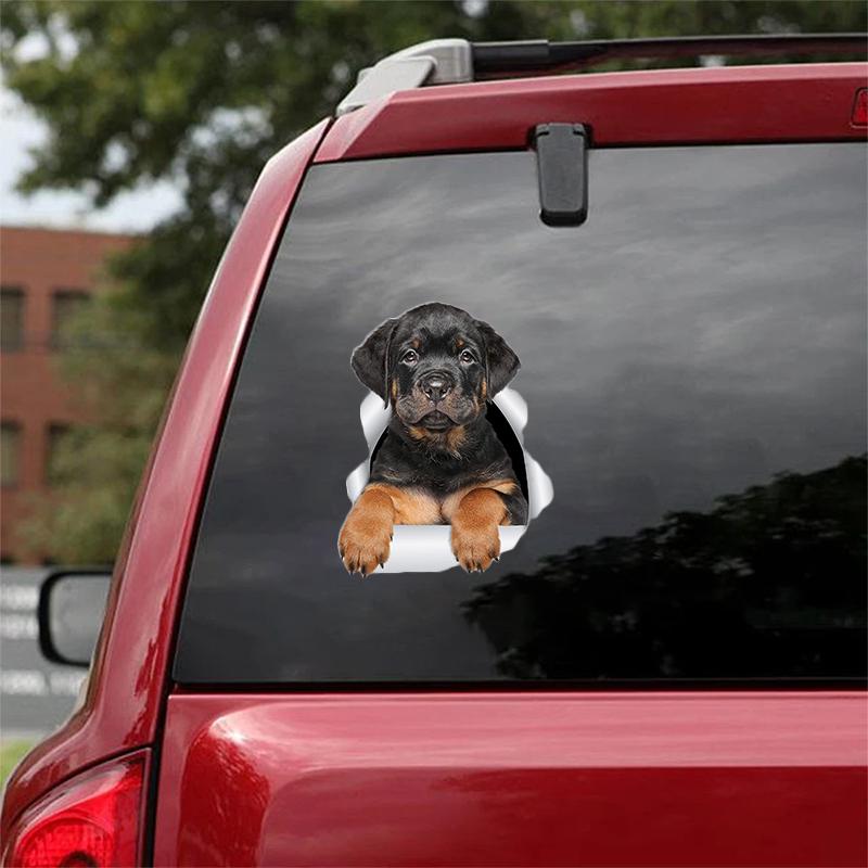 Cute Rottweiler Puppy CRACK CAR STICKER