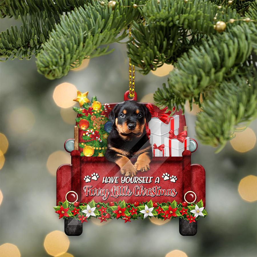 Rottweiler Sit On A Truck-Two Sided Ornament