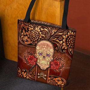 Rottweiler Skull Flower Cloth Tote Bag