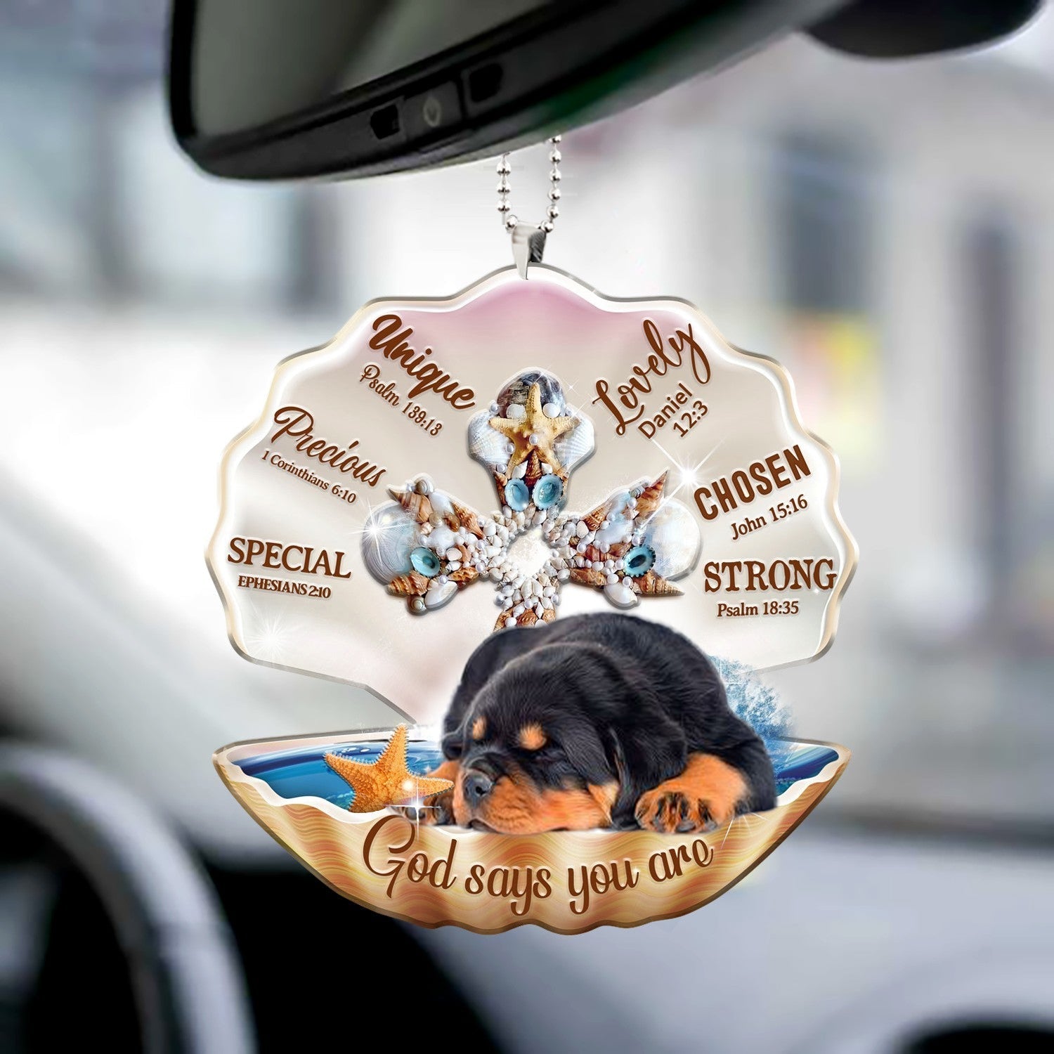 Rottweiler-You Are Cross In Seashell-Two sides ornament