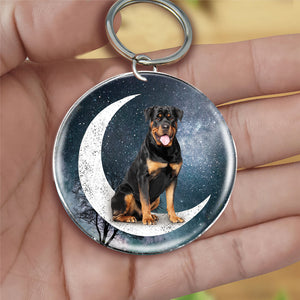 Rottweiler (1)-Stars and Moon-Round Resin Epoxy Metal Keychain