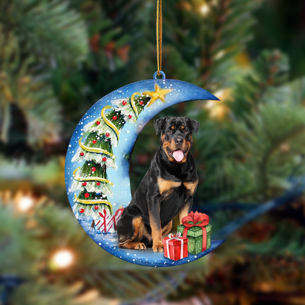 Rottweiler (1) Sit On The Blue Moon-Two Sided Ornament