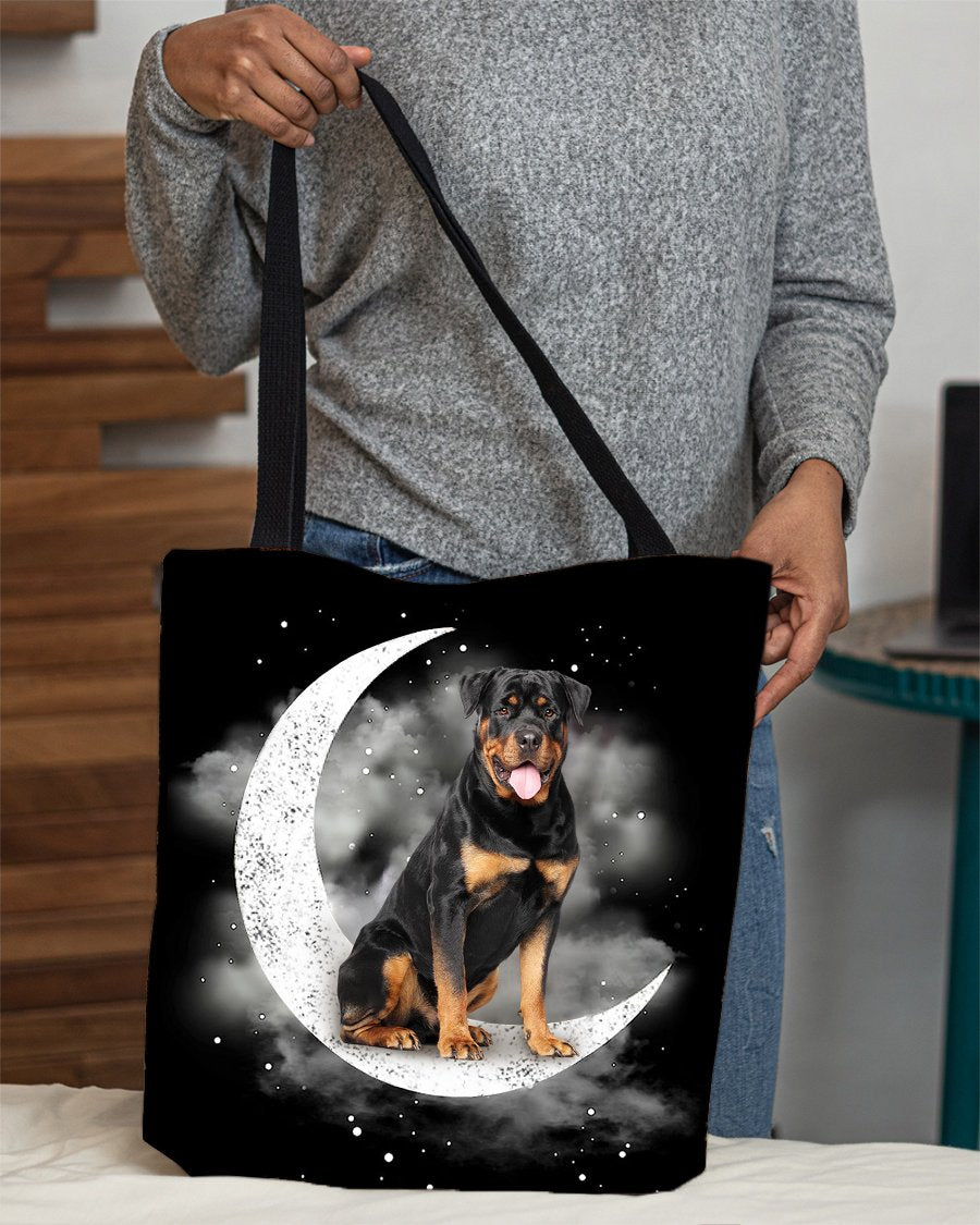 Rottweiler (1) Sit On The Moon With Starts-Cloth Tote Bag