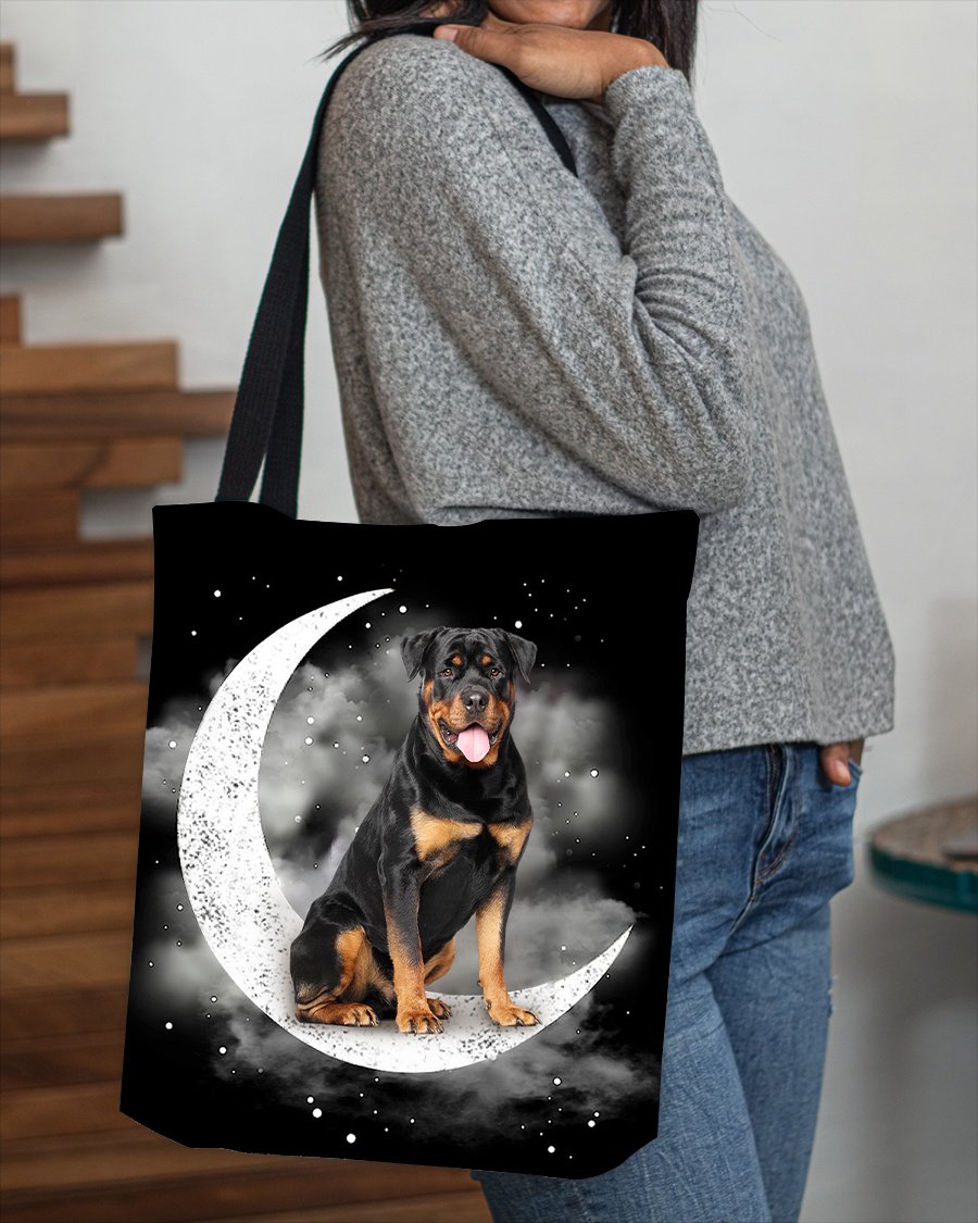 Rottweiler (1) Sit On The Moon With Starts-Cloth Tote Bag