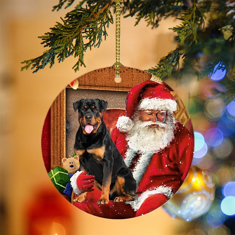 Rottweiler With Santa Christmas Ornament