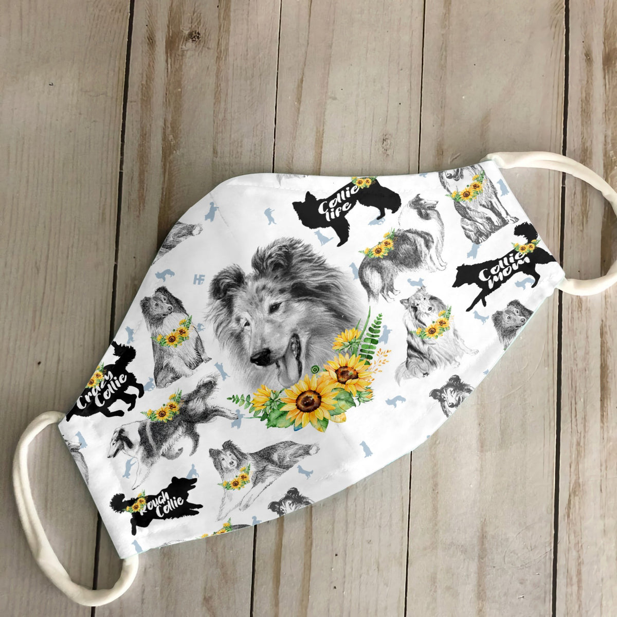 Rough Collie Sunflower EZ07 3006 Face Mask