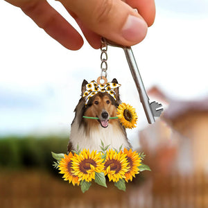 Rough Collie-Dog Mom Keychain